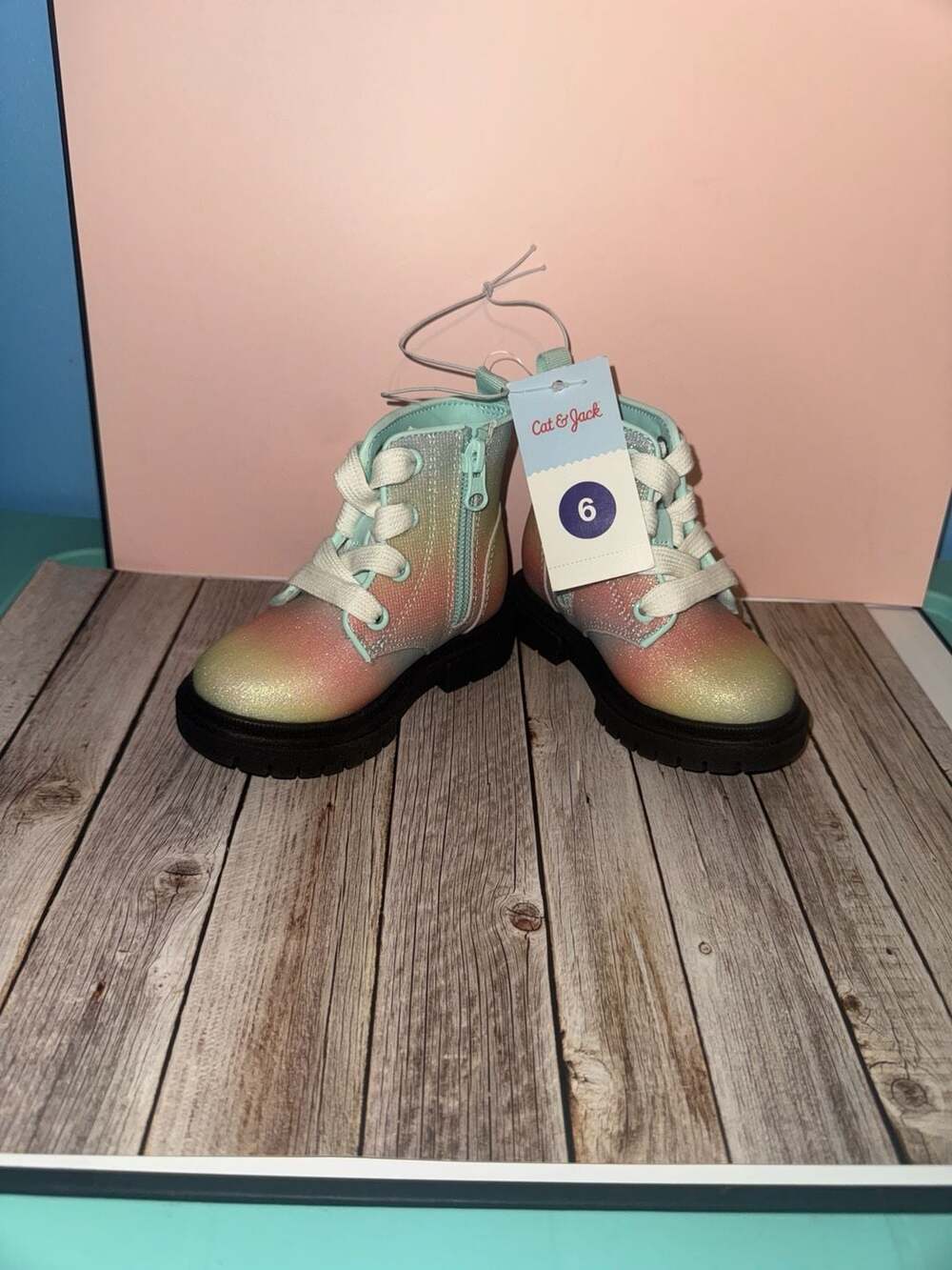Cat & Jack Toddler Girls' Amaya Rainbow Glitter Combat Boots Size 6